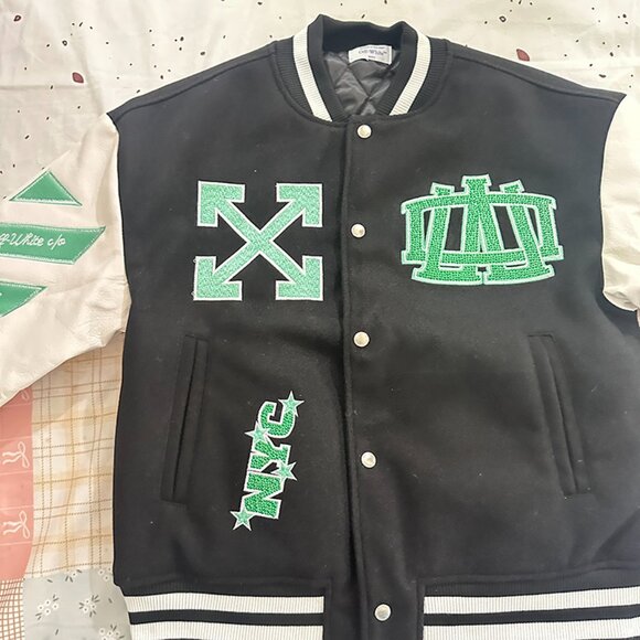 Off-White Men's Black And White Baseball Jacket - Picture 2 of 8